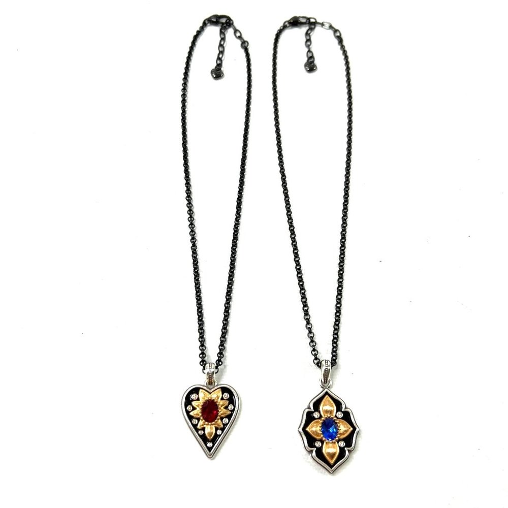 Brighton Monarch Necklaces Set of 2 Love Strength 18" Black Chains - Picture 4 of 10